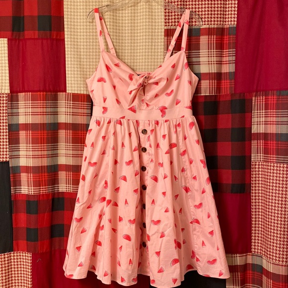 Torrid watermelon pinup girl style tie front poplin dress 00X - Picture 5 of 8